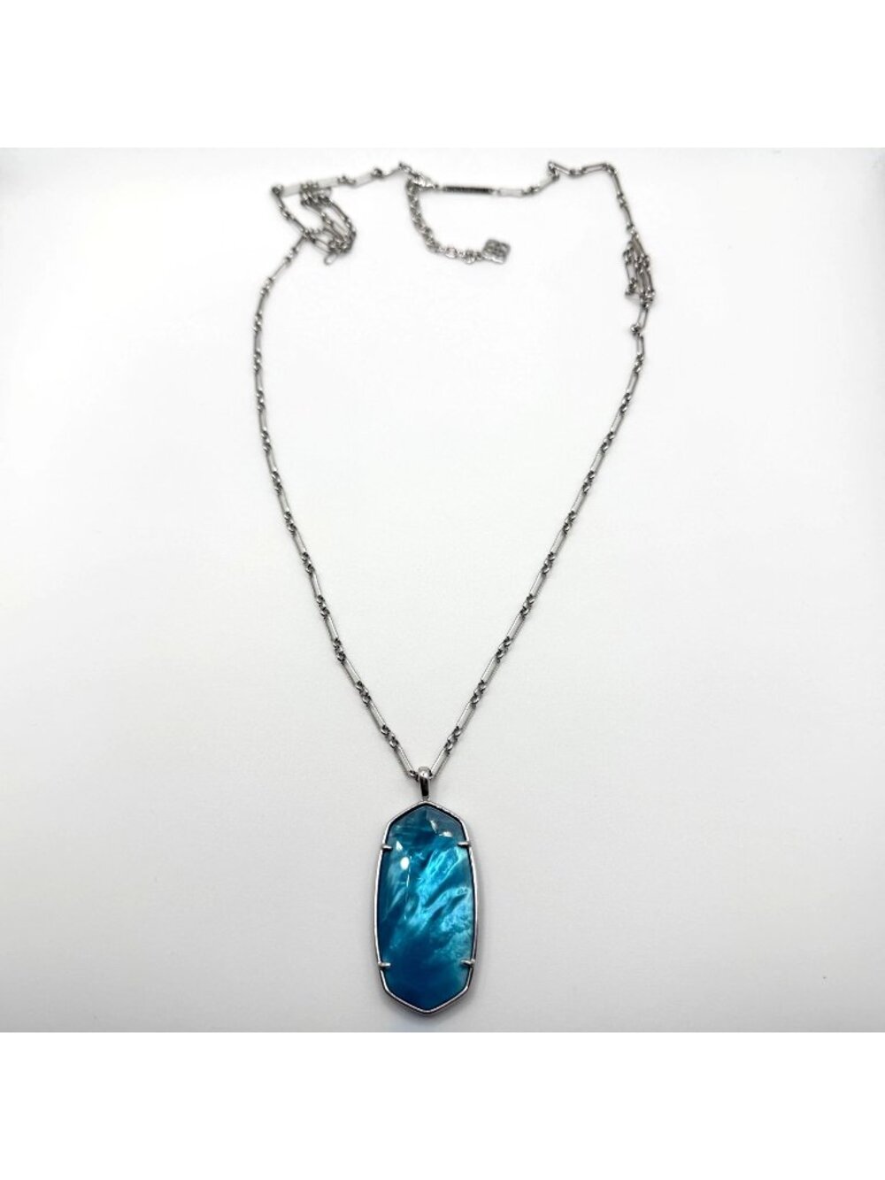 Kendra Scott Silver Tone Long Necklace With Blue Pendant